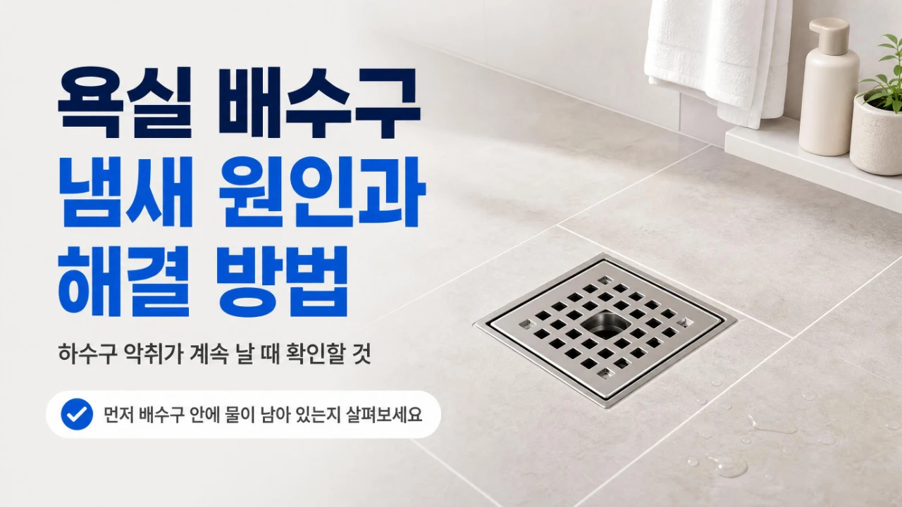 욕실 배수구 냄새 원인과 해결 방법을 설명하는 이미지