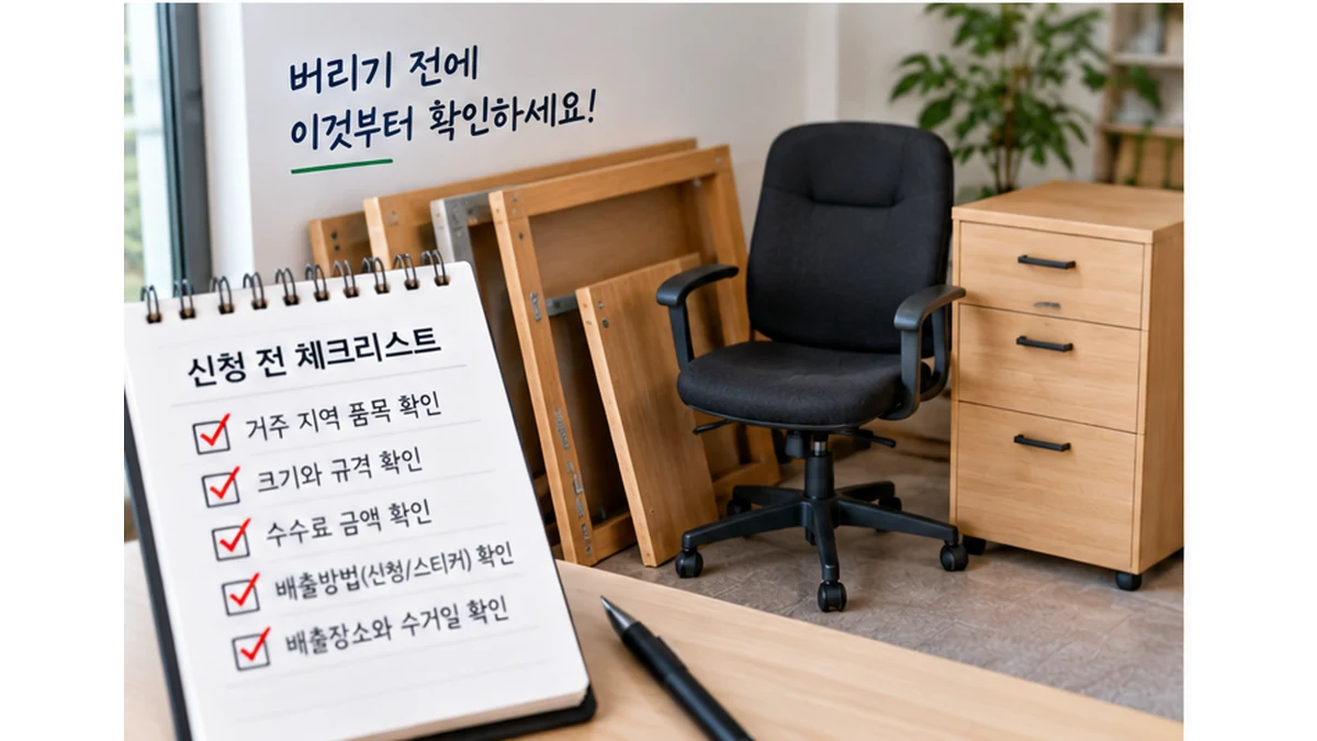 대형폐기물 품목 검색 신청서 작성 수수료 결제 배출번호 발급과 지정 장소 배출 순서